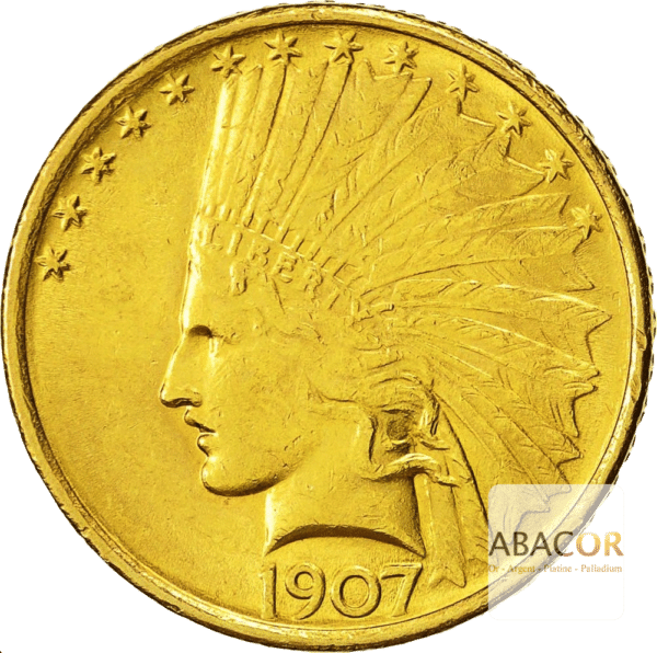 10 Dollars Or Tête d'Indien (1907-1908)