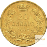 20 Dinars Or Milan Obrenovitch IV Union Latine Serbie Revers
