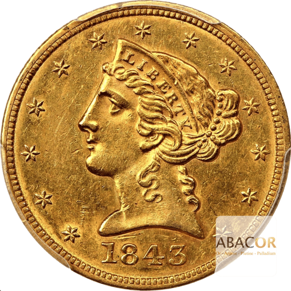 5 Dollars Or Liberty Sans Devise 1839 à 1866