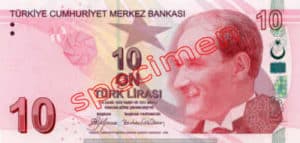 Billet 10 Livre Turquie TRY recto