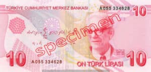 Billet 10 Livre Turquie TRY verso