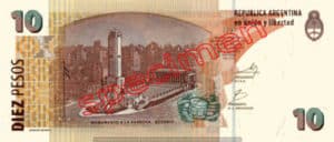 Billet 10 Pesos Argentine ARS Type I verso