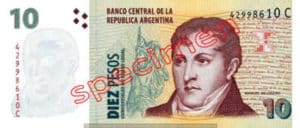 Billet 10 Pesos Argentine ARS Type II recto