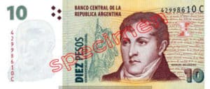 Billet 10 Pesos Argentine ARS Type II recto