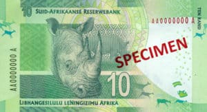 Billet 10 Rand Sud-Afrique ZAR verso
