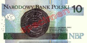 Billet 10 Zloty Pologne PLN Type II verso