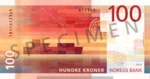 Billet 100 Couronne Norvégienne NOK Serie VIII verso