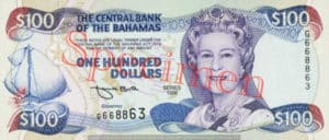 Billet 100 Dollar Bahamas BSD 1996 recto