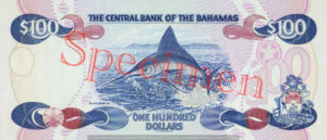 Billet 100 Dollar Bahamas BSD 1996 verso
