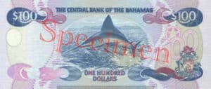 Billet 100 Dollar Bahamas BSD 2000 verso