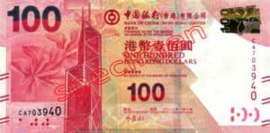 Billet 100 Dollar Hong Kong HKD Serie II Bank of China recto