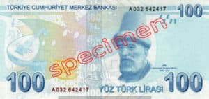 Billet 100 Livre Turquie TRY verso