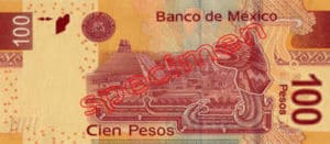 Billet 100 Pesos Mexique MXN Type I verso