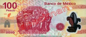 Billet 100 Pesos Mexique MXN Type II verso