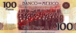 Billet 100 Pesos Mexique MXN Type III verso