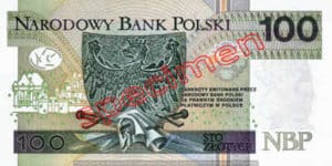 Billet 100 Zloty Pologne PLN Type II verso