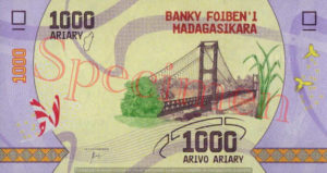 Billet 1000 Ariary Madagascar MGA 2017 verso