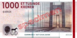 Billet 1000 Couronnes Danemark DKK recto