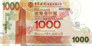 Billet 1000 Dollar Hong Kong HKD Serie I Bank of China recto
