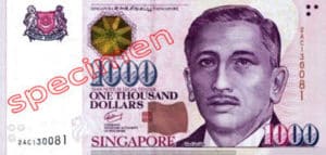 Billet 1000 Dollar Singapour SGD 4ème Série IV recto