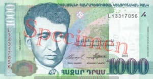 Billet 1000 Dram Armenie AMD 1999 recto