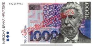 Billet 1000 Kuna Croatie HRK recto