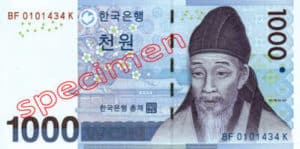 Billet 1000 Won Coree du Sud KRW recto