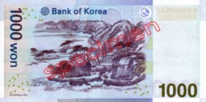 Billet 1000 Won Coree du Sud KRW verso