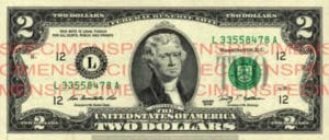Billet 2 Dollars Etats-Unis USD