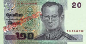 Billet 20 Baht Thailande THB XV recto