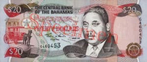 Billet 20 Dollar Bahamas BSD 1997 recto