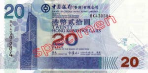 Billet 20 Dollar Hong Kong HKD Serie I Bank of China recto
