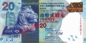 Billet 20 Dollar Hong Kong HKD Serie II HSBC recto