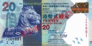Billet 20 Dollar Hong Kong HKD Serie II HSBC recto