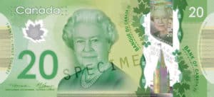 Billet 20 Dollars Canada CAD recto