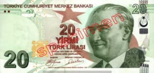Billet 20 Livre Turquie TRY recto