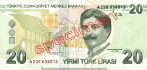 Billet 20 Livre Turquie TRY verso