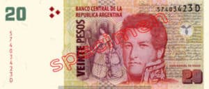 Billet 20 Pesos Argentine ARS Type I recto