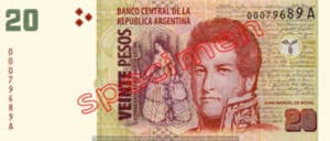Billet 20 Pesos Argentine ARS Type II recto