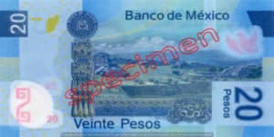 Billet 20 Pesos Mexique MXN Type I verso