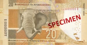 Billet 20 Rand Sud-Afrique ZAR verso