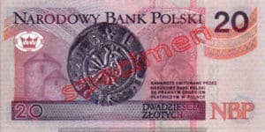 Billet 20 Zloty Pologne PLN Type I verso