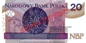 Billet 20 Zloty Pologne PLN Type II verso