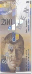 Billet 200 Francs CHF Suisse