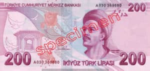 Billet 200 Livre Turquie TRY verso