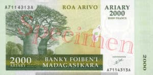 Billet 2000 Ariary Madagascar MGA 2003 recto