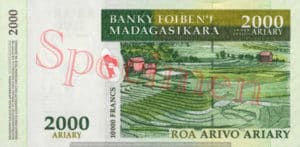 Billet 2000 Ariary Madagascar MGA 2003 verso