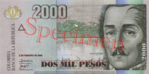 Billet 2000 Pesos Colombie COP 2006 recto