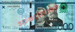 Billet 2000 Pesos Republique Dominicaine DOP recto