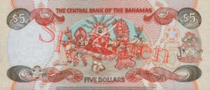 Billet 5 Dollar Bahamas BSD 1995 verso